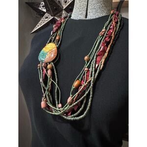 Artisan-Style Multi-Strand Necklace – Earth Tone Statement Pendant